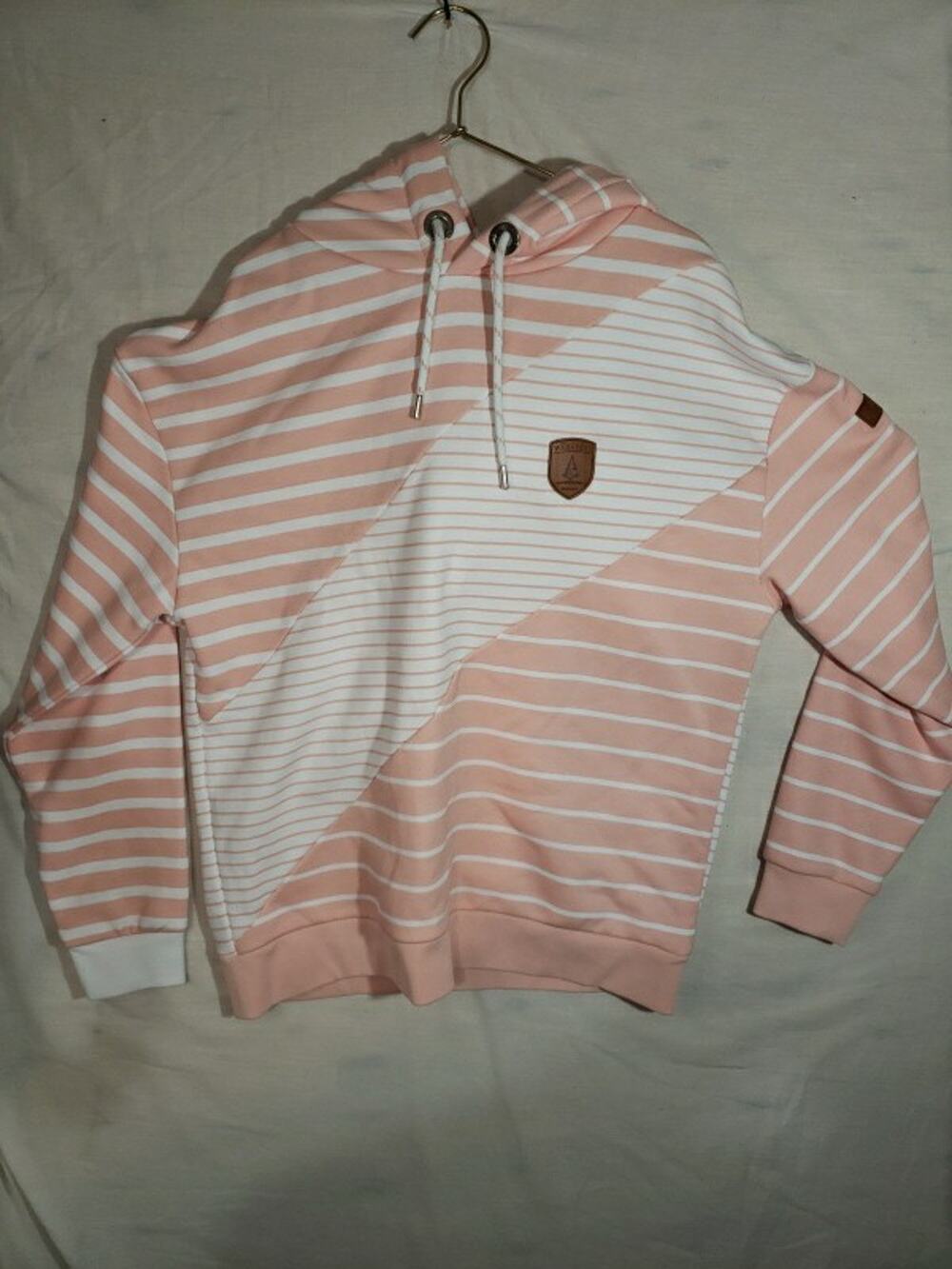 Wanakome Hoodie Womens Medium Pullover Sweatshirt White Striped Cotton R329